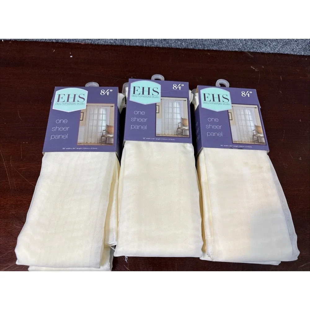 3~Ellery Homestyles Victoria Ivory Sheer Panel Curtain 59